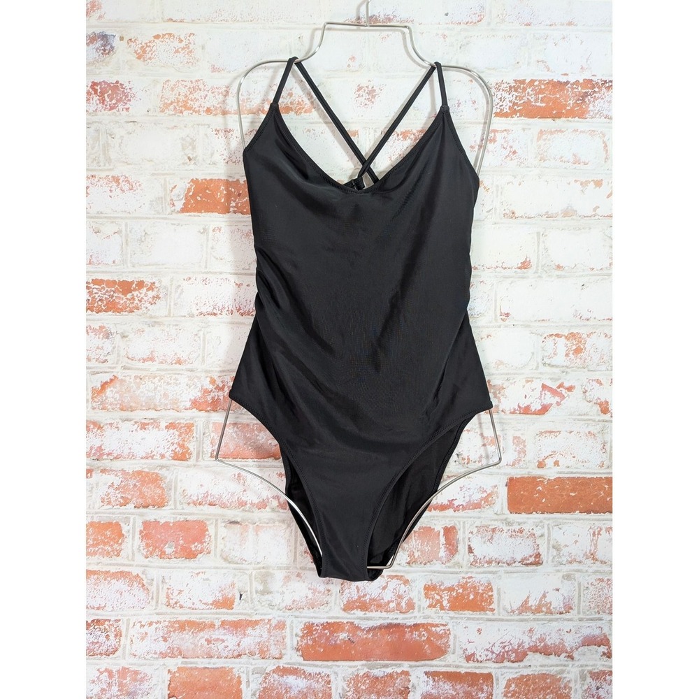 Aerie One Piece Swimsuit Women Large Black Lace Up Back Strappy Swimwear
